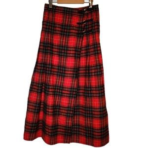 Catherina Hepfer vintage 100% wool wrap tartan red plaid maxi skirt size US 12